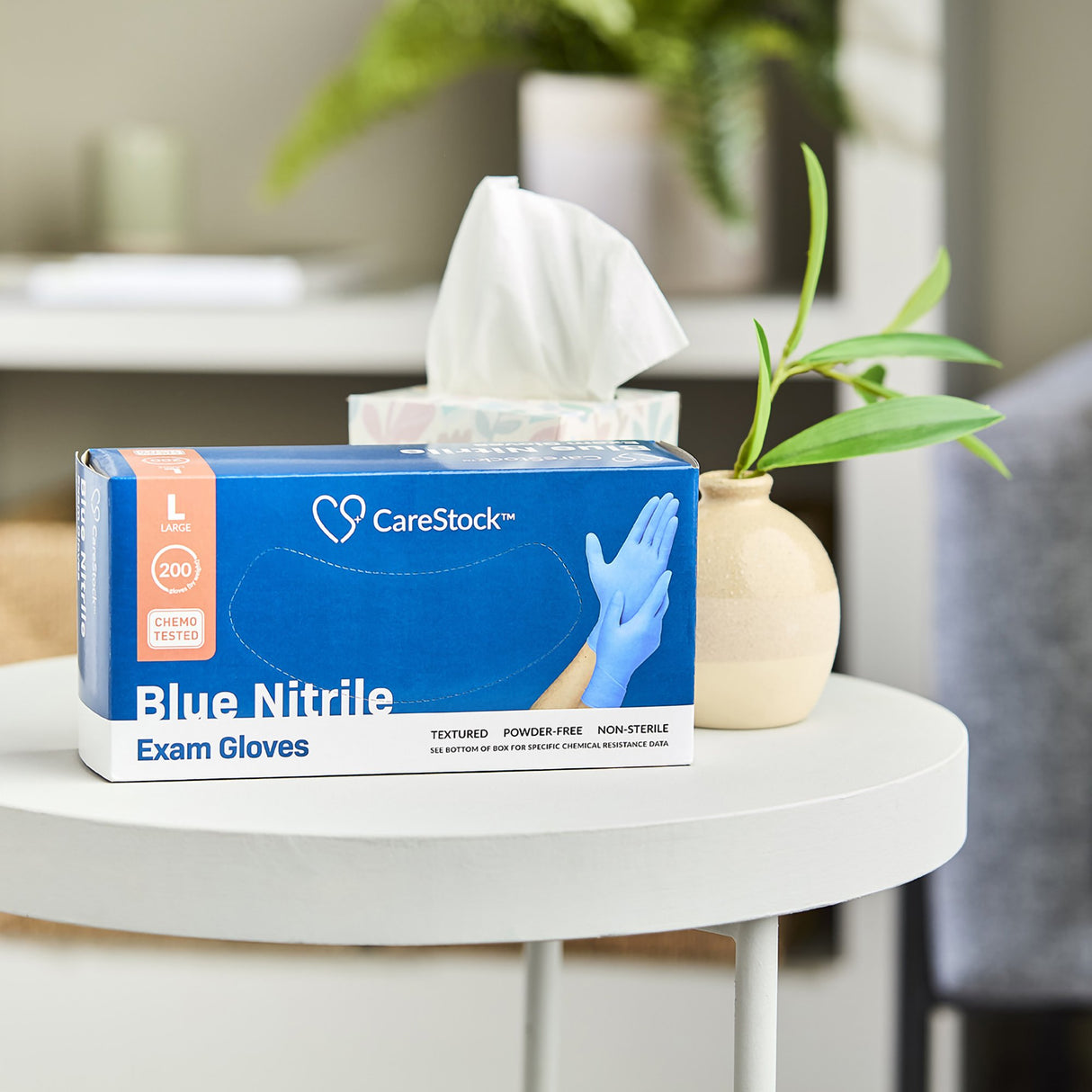 Exam Glove CareStock Large NonSterile Nitrile Standard Cuff Length Textured Fingertips Blue Chemo Tested