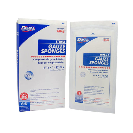 Gauze Sponge Dukal 4 X 8 Inch 12-Ply Sterile 2 per Pack