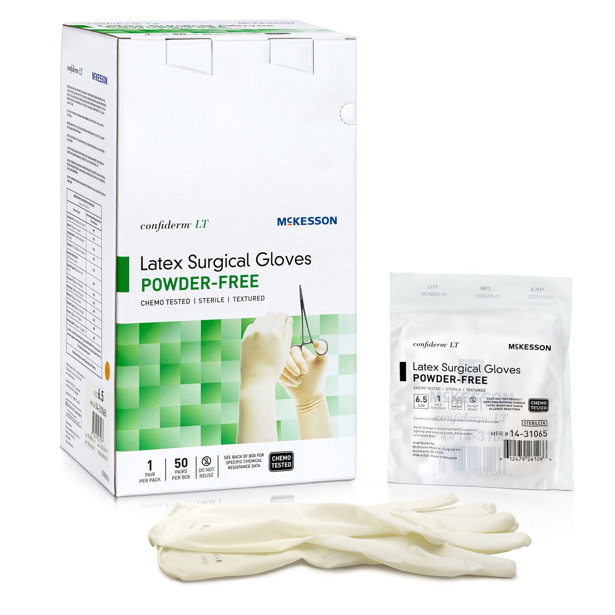 Surgical Glove Confiderm LT Size 6.5 Sterile Latex Standard Cuff Length Fully Textured Ivory Chemo Tested