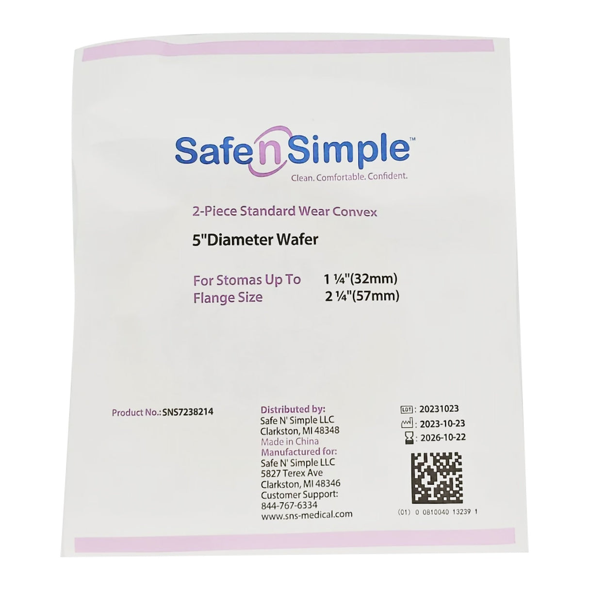 Ostomy Barrier Safe n Simple Trim to Fit, Standard Wear Adhesive Tape Collar 57 mm Flange Up to 1-1/2 Inch Opening 5 X 5 Inch