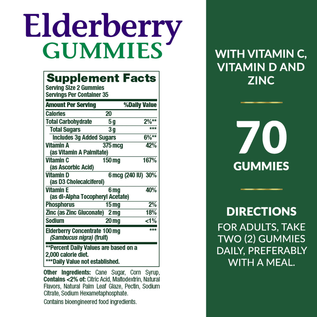 Herbal Supplement Nature's Bounty Elderberry Gummy 70 per Bottle