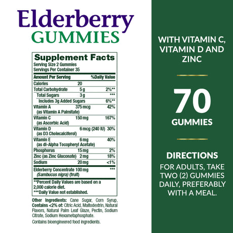 Herbal Supplement Nature's Bounty Elderberry Gummy 70 per Bottle