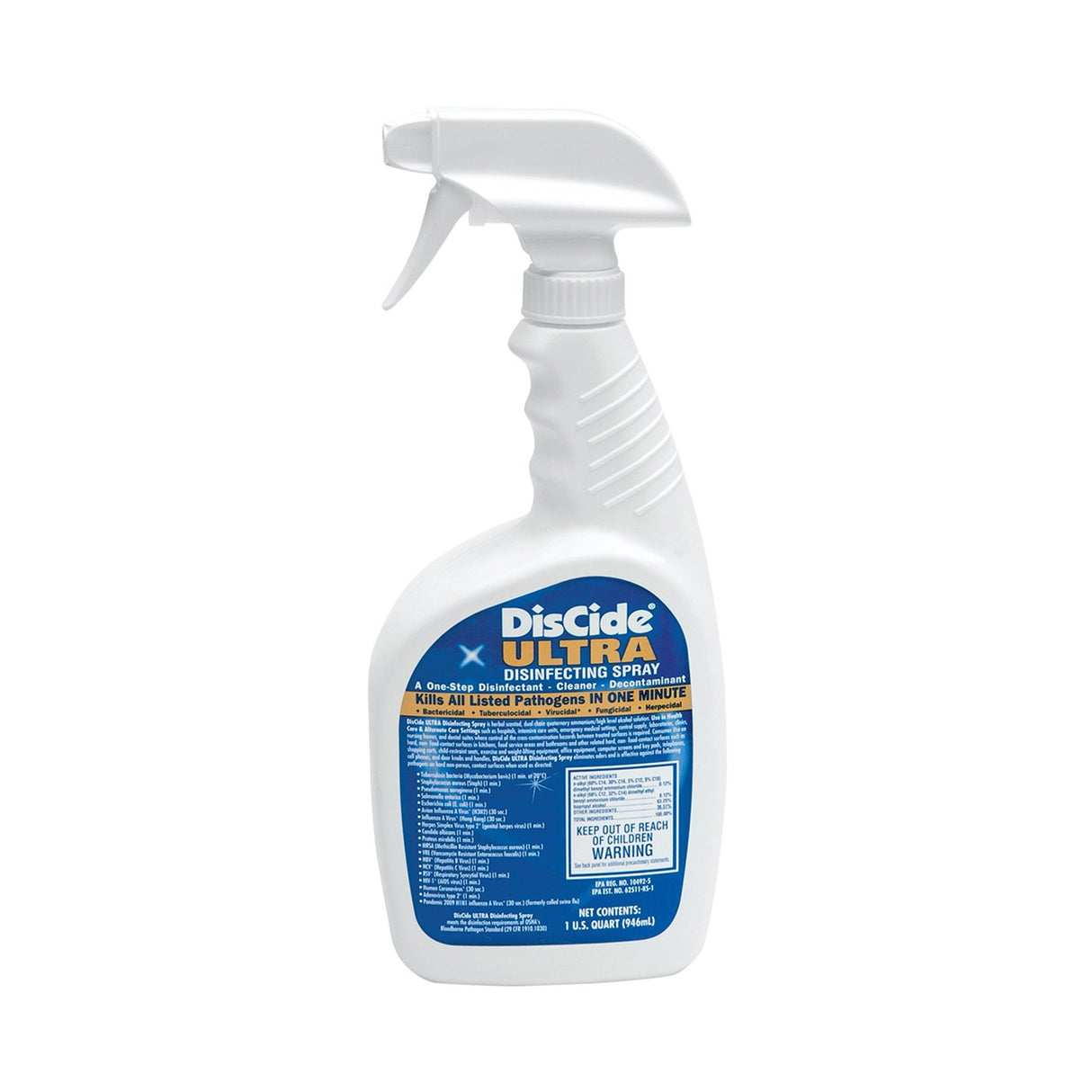 DisCide Ultra Surface Disinfectant Cleaner Quaternary Based Pump Spray Liquid 1 Quart Bottle Herbal Scent NonSterile