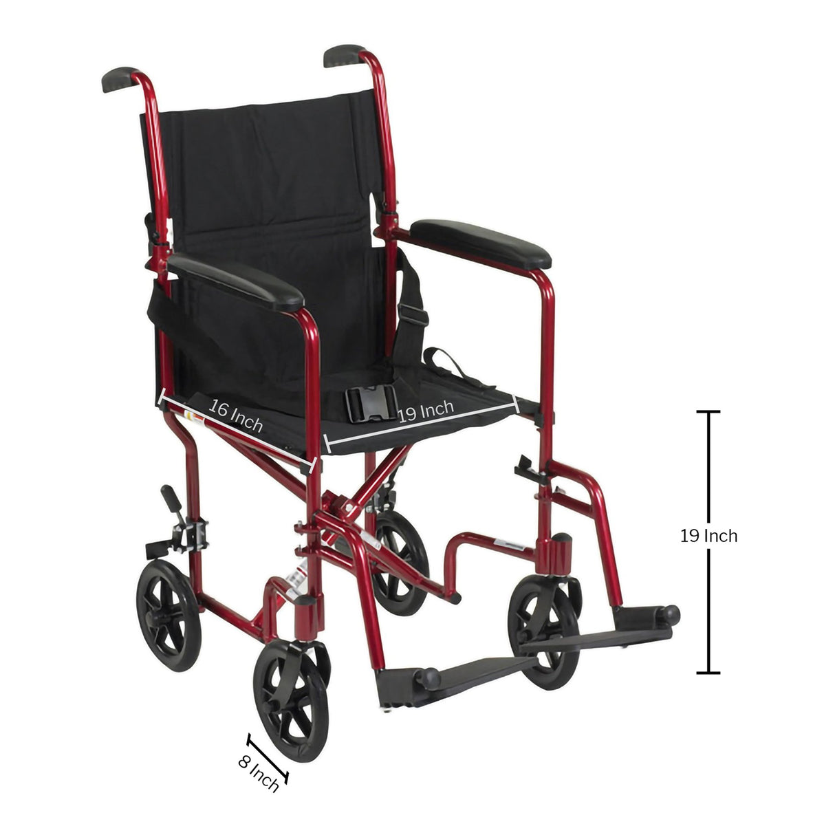 Transport Chair McKesson 19 Inch Seat Width Full Length Arm Swing-Away Footrest Aluminum Frame with Red Finish