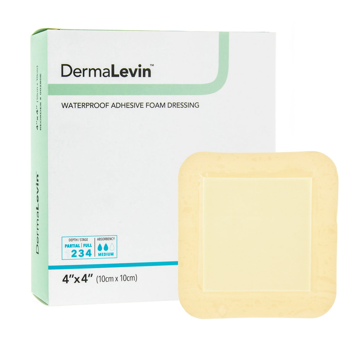 Foam Dressing DermaLevin 4 X 4 Inch With Border Waterproof Backing Hydrocolloid Adhesive Square Sterile