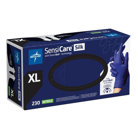 Exam Glove SensiCare Silk X-Large NonSterile Nitrile Textured Fingertips Dark Blue Chemo Tested