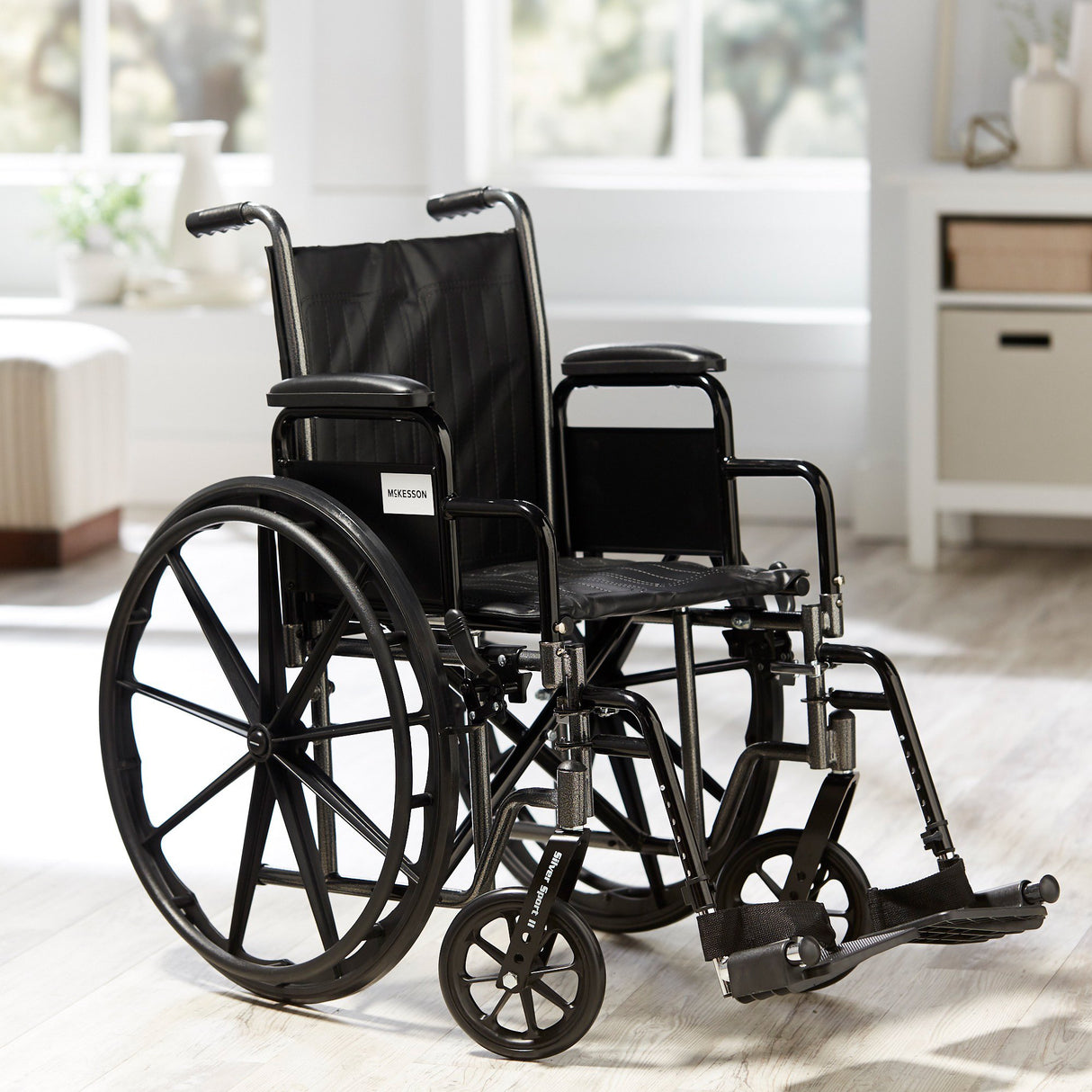 Wheelchair McKesson Dual Axle Desk Length Arm Swing-Away Footrest Black Upholstery 16 Inch Seat Width Adult 250 lbs. Weight Capacity