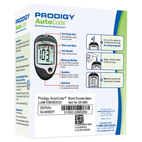 Blood Glucose Meter Prodigy 7 Second Results Stores up to 450 Results No Coding Required