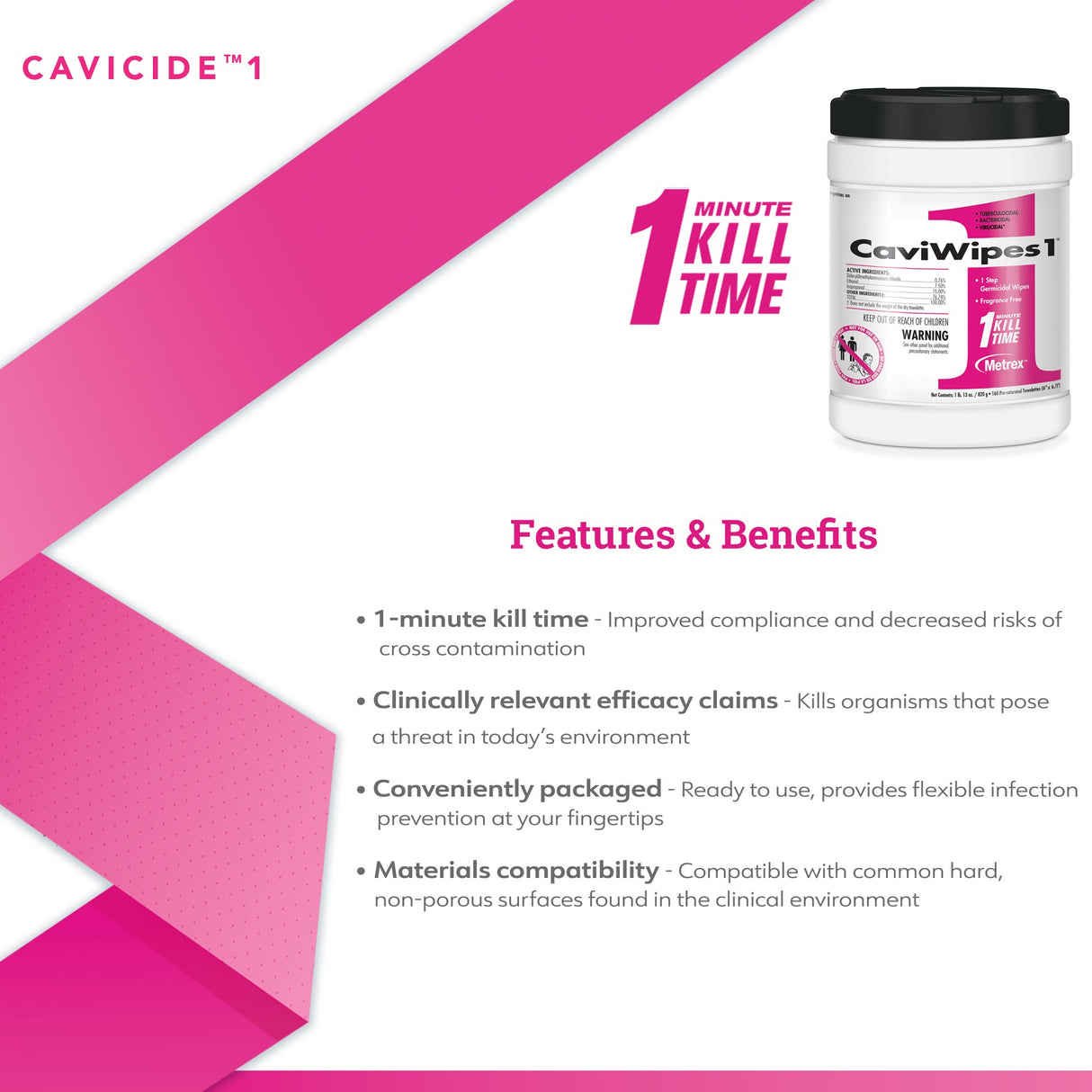 CaviWipes1 Surface Disinfectant Premoistened Manual Pull Wipe 160 Count Canister Unscented NonSterile