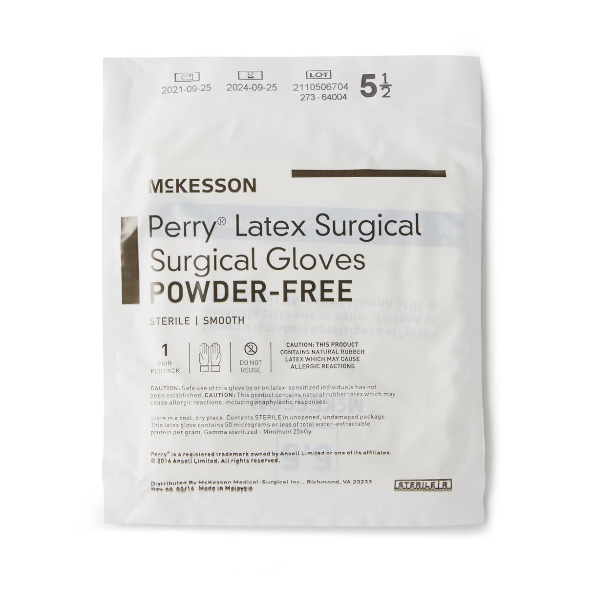 Surgical Glove McKesson Perry Size 5.5 Sterile Latex Standard Cuff Length Smooth Cream Not Chemo Approved