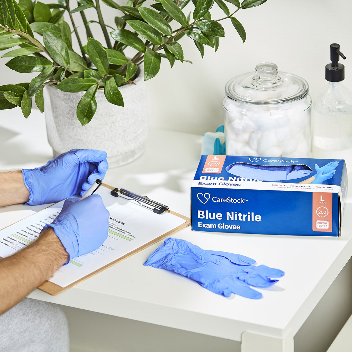Exam Glove CareStock Large NonSterile Nitrile Standard Cuff Length Textured Fingertips Blue Chemo Tested
