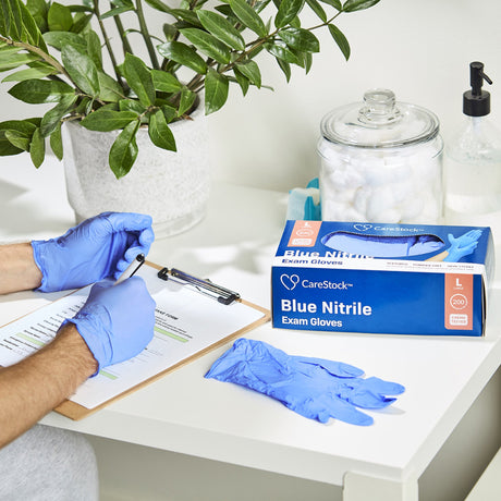 Exam Glove CareStock Large NonSterile Nitrile Standard Cuff Length Textured Fingertips Blue Chemo Tested