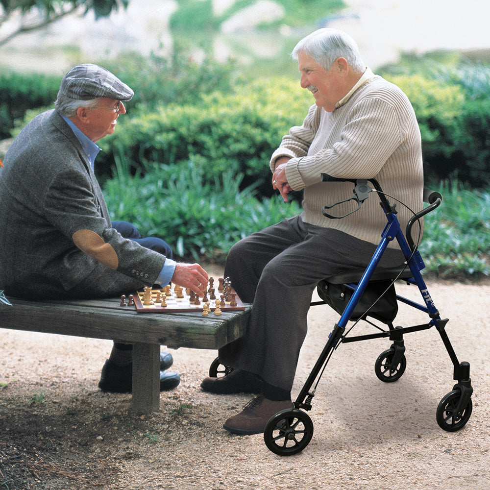 Fit Rollator Rolling Walker with Padded Seat, Backrest and Storage Bag, Pacific Blue