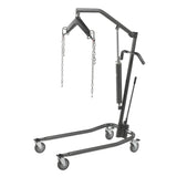 Elevador hidráulico para pacientes con soporte de seis puntos, ruedas de 5", veta plateada