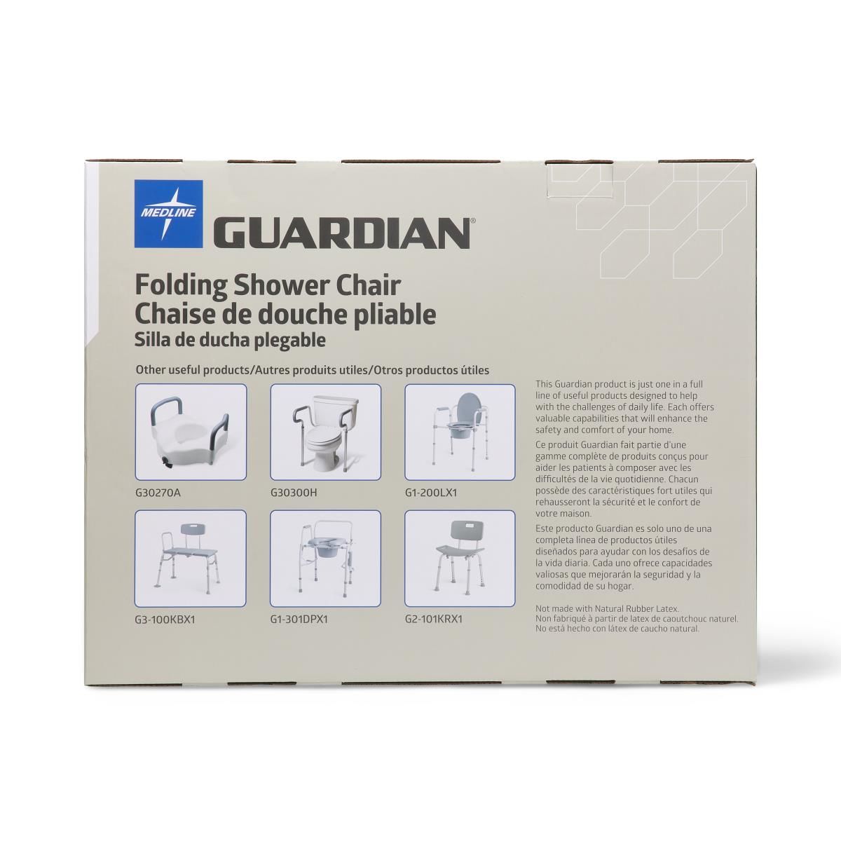 Chaise/banc de douche pliant Medline Guardian sans dossier