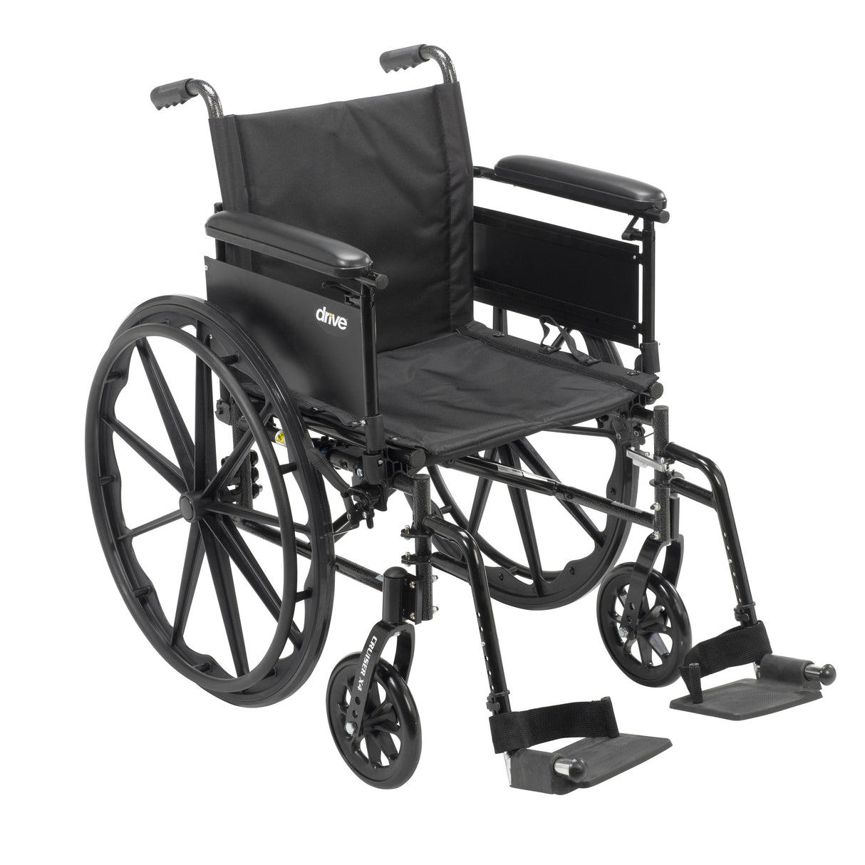 Fauteuil roulant léger à double essieu Cruiser X4 avec accoudoirs amovibles réglables, accoudoirs complets, repose-pieds pivotants, siège de 16 po