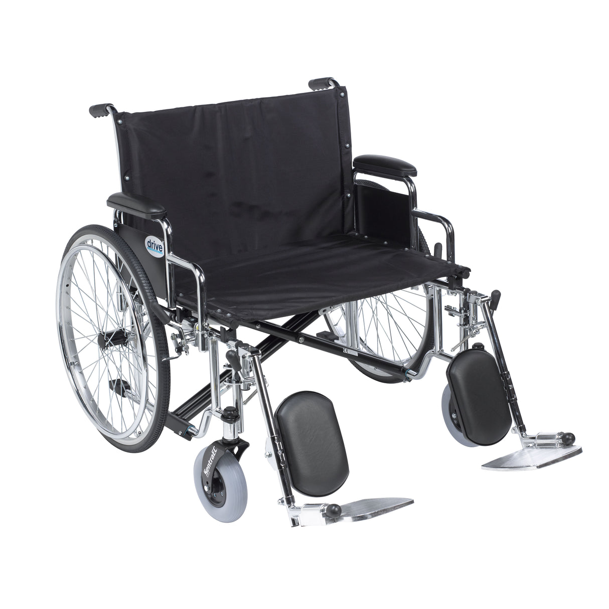 Silla de ruedas extra ancha para trabajo pesado Sentra EC, brazos de escritorio desmontables, reposapiernas elevables, asiento de 28"