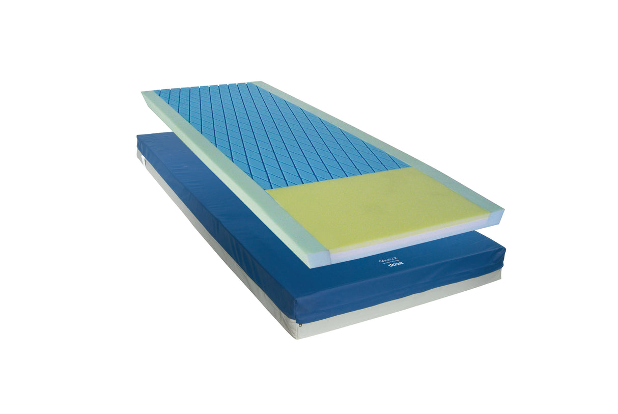 Matelas à redistribution de pression Gravity 8 pour soins de longue durée, périmètre surélevé, taille moyenne