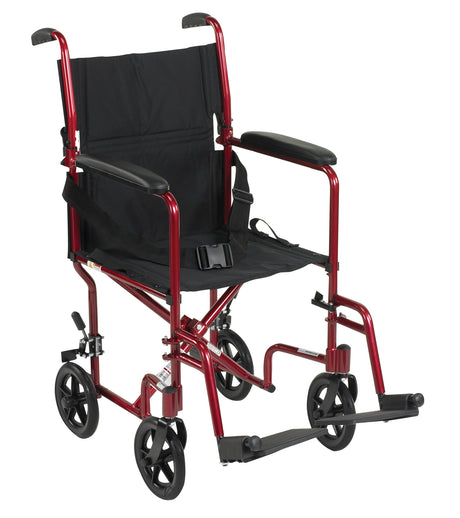 Fauteuil roulant de transport léger, siège 19", rouge