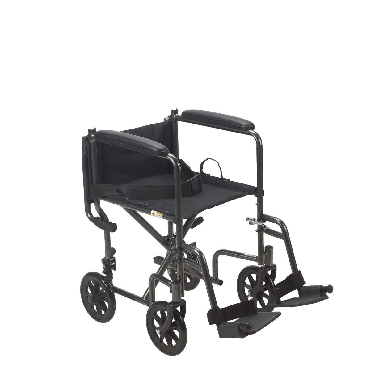 Lightweight Steel Transport Wheelchair, Fixed Full Arms, 19" Seat