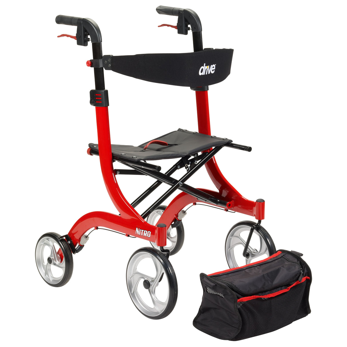 Nitro Euro Style Rollator Rolling Walker, Red