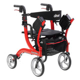 Nitro Duet Dual Function Transport Wheelchair and Rollator Rolling Walker, Red