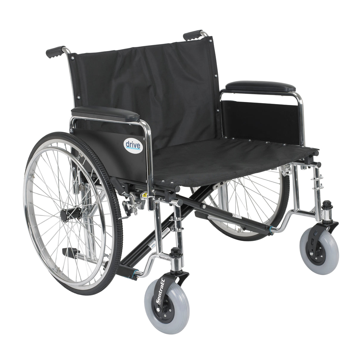 Silla de ruedas extra ancha para trabajo pesado Sentra EC, brazos completos desmontables, asiento de 28"