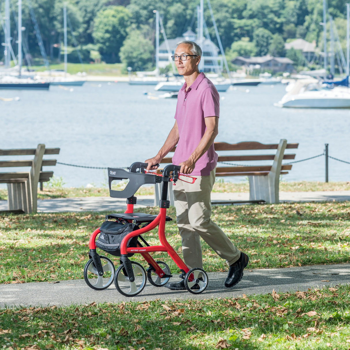 Nitro Sprint Rollator Rolling Walker, Red