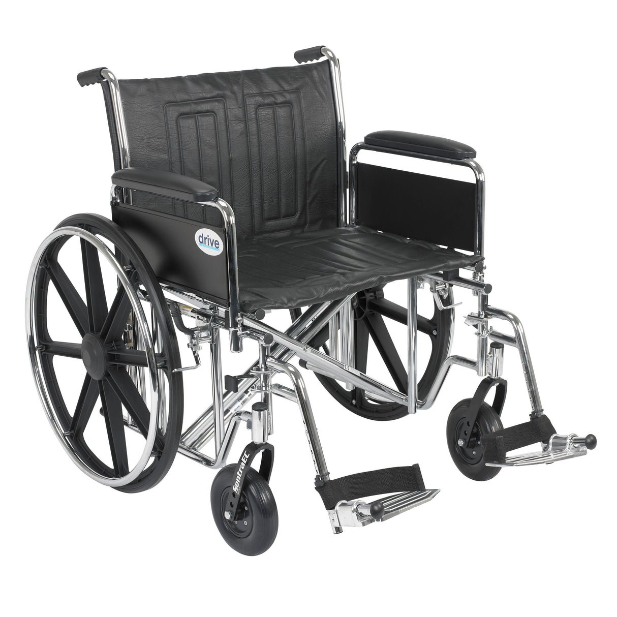 Fauteuil roulant robuste Sentra EC, accoudoirs complets amovibles, repose-pieds escamotables, siège de 24 po