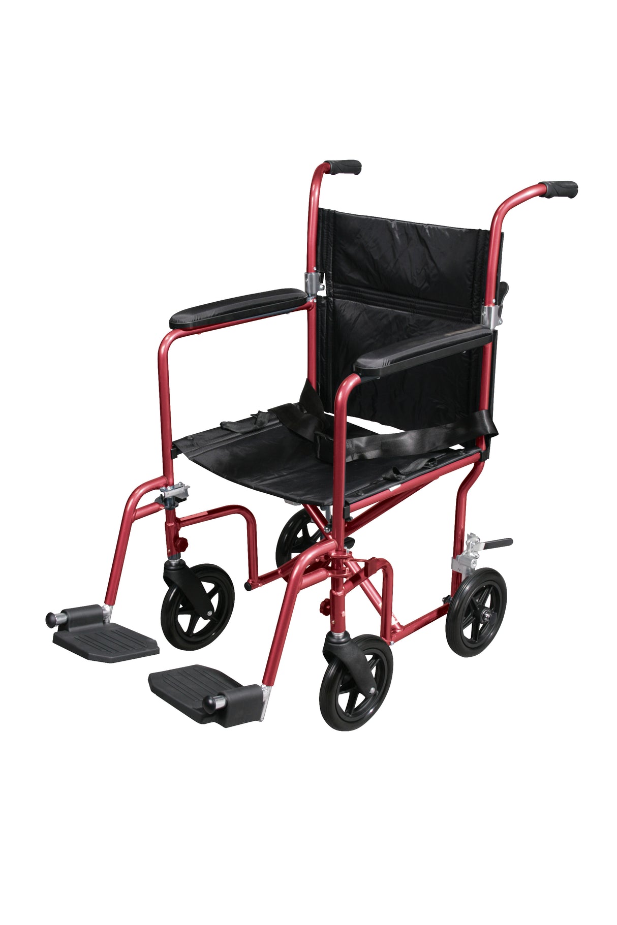 Flyweight Lightweight Transport Wheelchair with Removable Wheels, Red