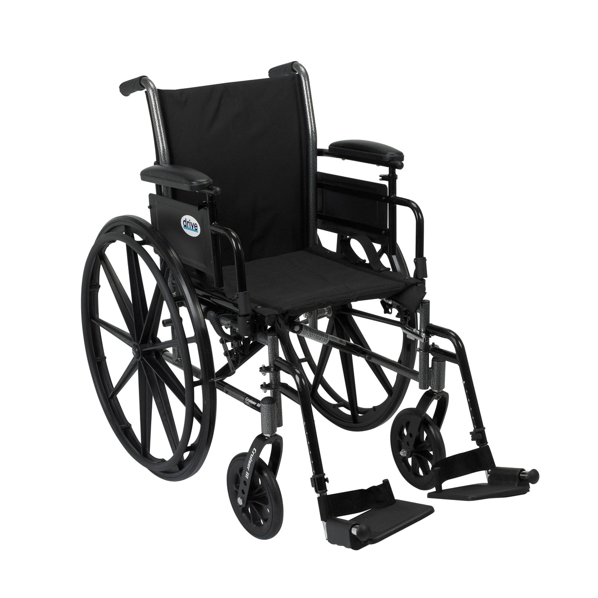 Silla de ruedas ligera Cruiser III con brazos abatibles y desmontables, brazos de escritorio de altura ajustable, reposapiés abatibles, 18"